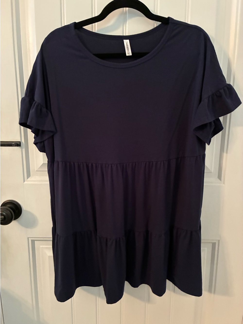 Relaxed Navy Blue Ruffle Sleeved and tiered Babydoll Top